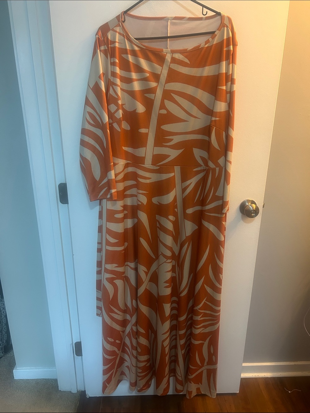 Amazon Orange and Cream Printed Maxi Dress